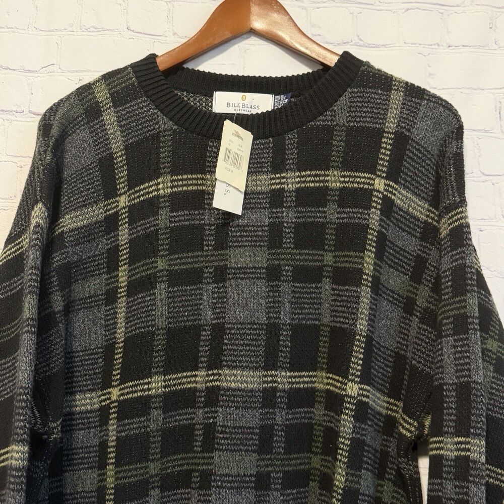 Bill Blass Mens M Hand Framed Chunky Knit Sweater Pullover USA Vintage Tartan